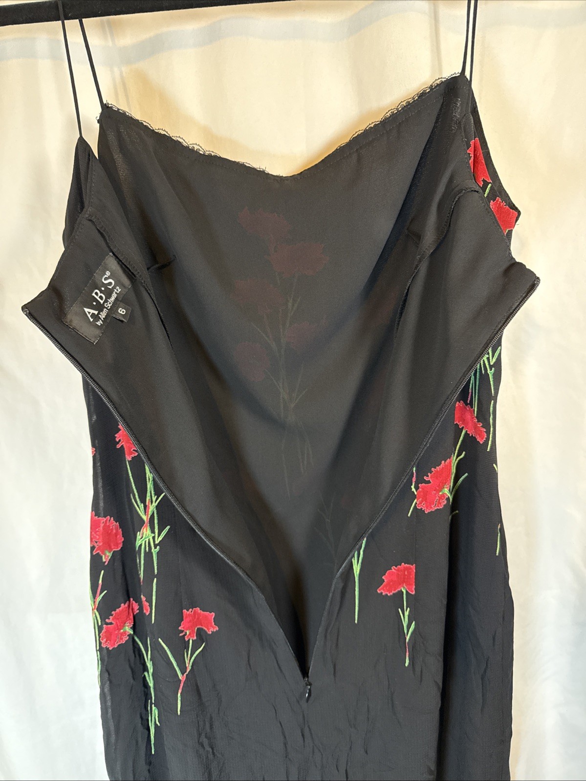 A.B.S. By Allen Schwartz Vintage Y2K Black Floral Spaghetti Strap Slip Dress Sz6