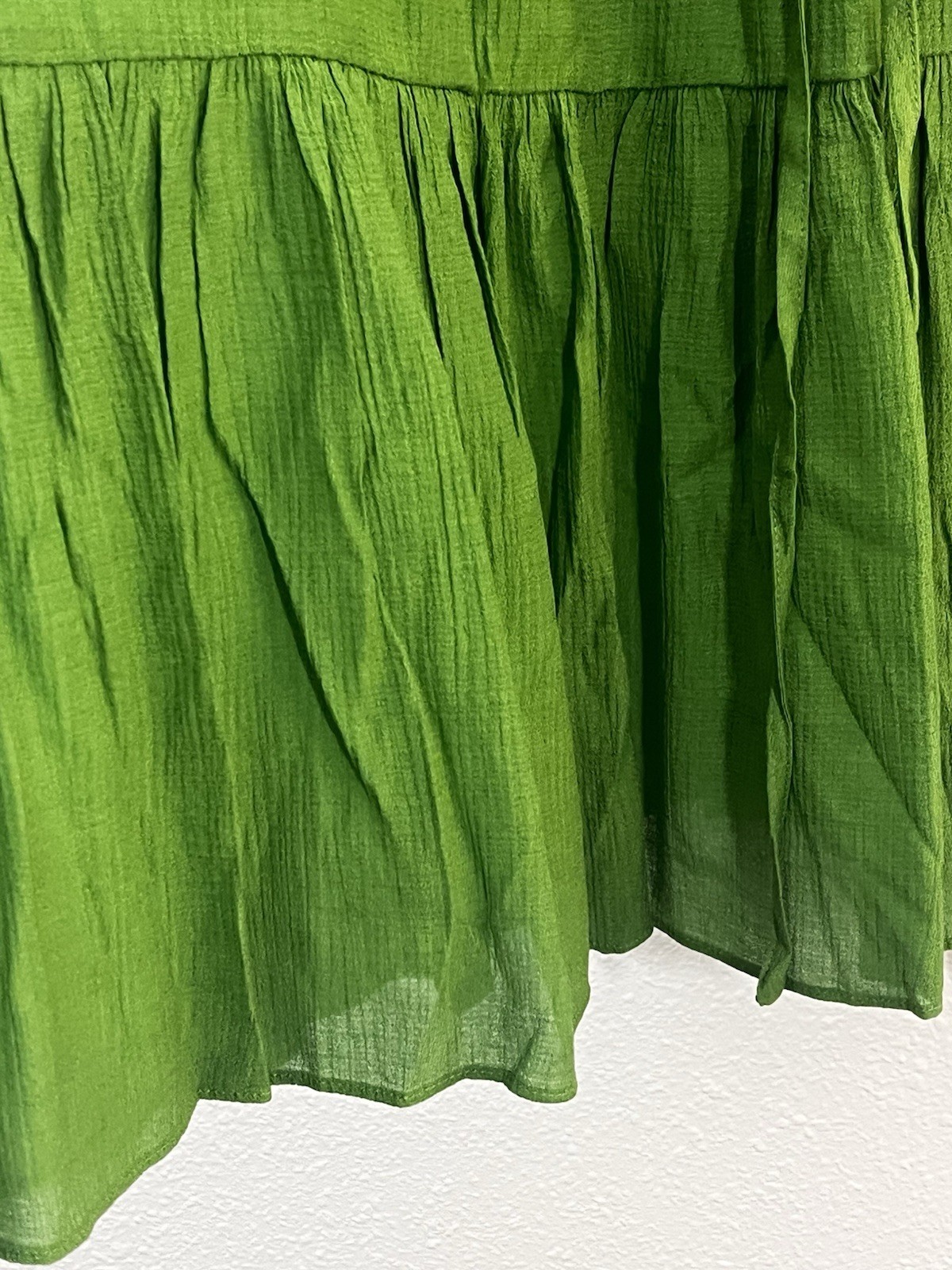 NWT PEASANT Boho Smocked Dress Ruffle Tiered Hem, LANTERN SLEEVE Green XXL