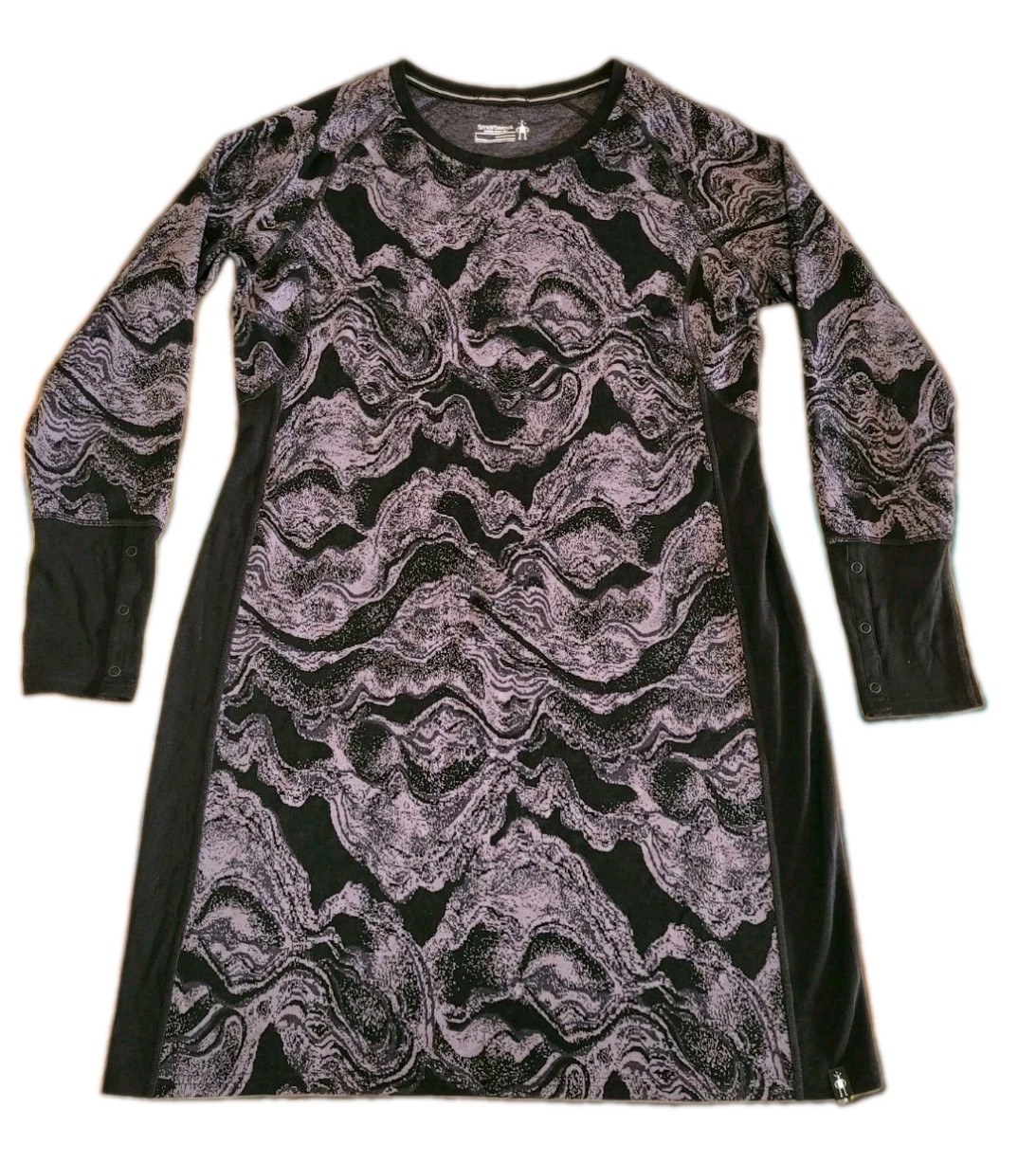 🐑Smartwool Sweater Dress Womens L Black-Gray Merino Sport 250 Long Sleeve Luxe