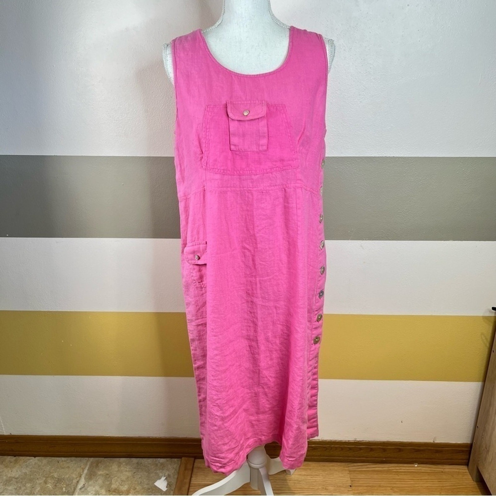KARAVAN Vintage 90s Pink Coastal Beach Breathable Lightweight Tank Slip Dress M