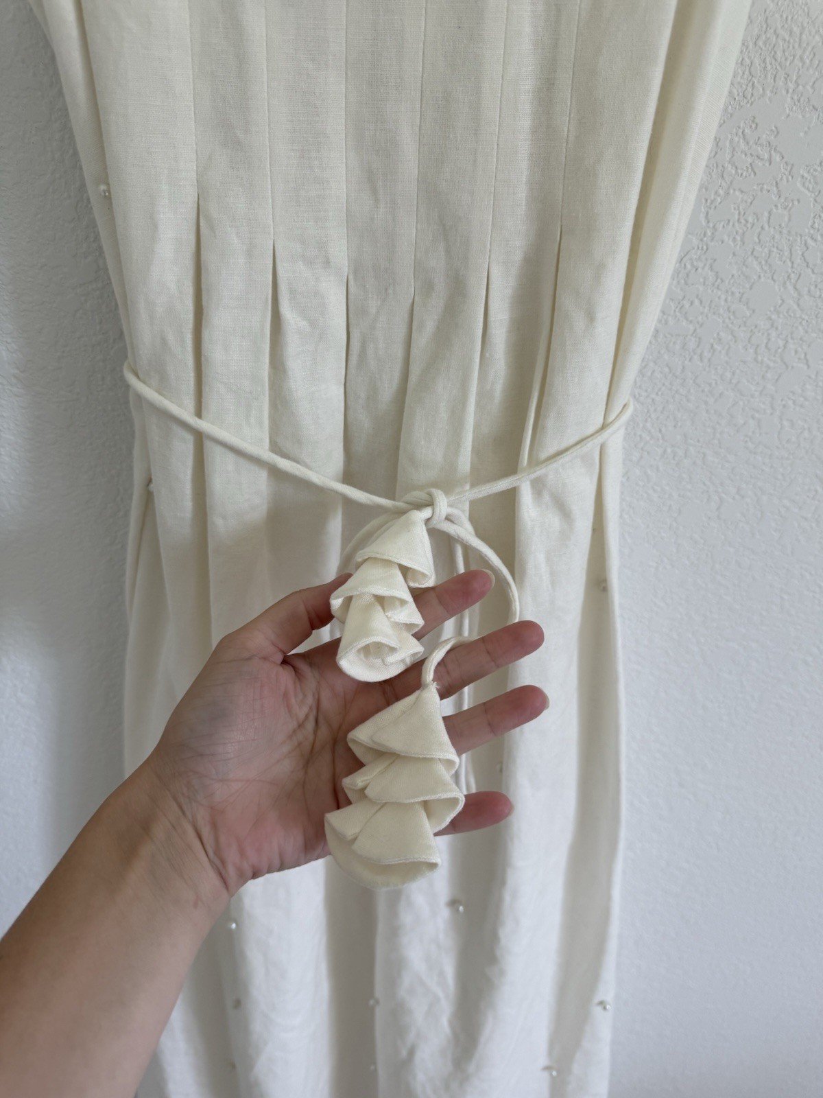 Hunter Bell Ivory Sz XS Delicate Pearl Stud Cotton Linen Rivers Maxi Dress