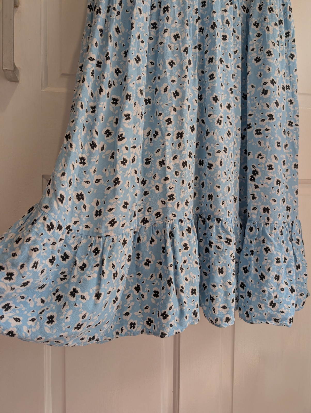 Topshop Blue Floral Tiered Summer Midi Dress Size 10 Ruffle Hem Floaty