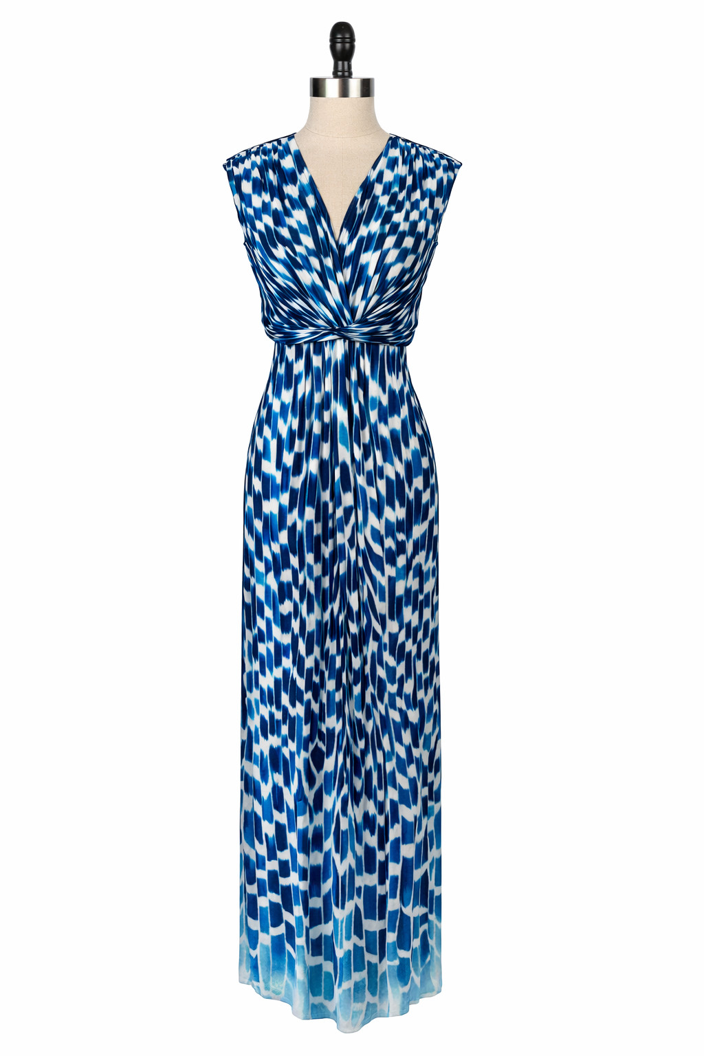 CHICO’S Size 1 8 10 M Maxi Dress Blue White Sleeveless Stretch Knit