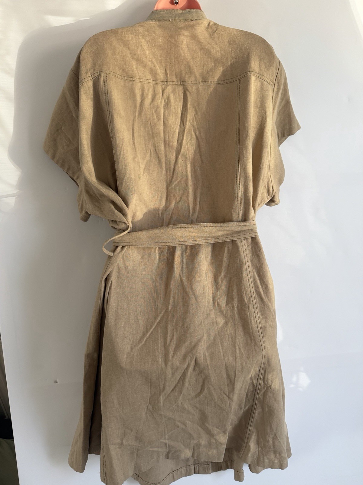 Wardrobe Linen Blend Button Down Dress Beige Oversized Shirt Plus UK 28 30