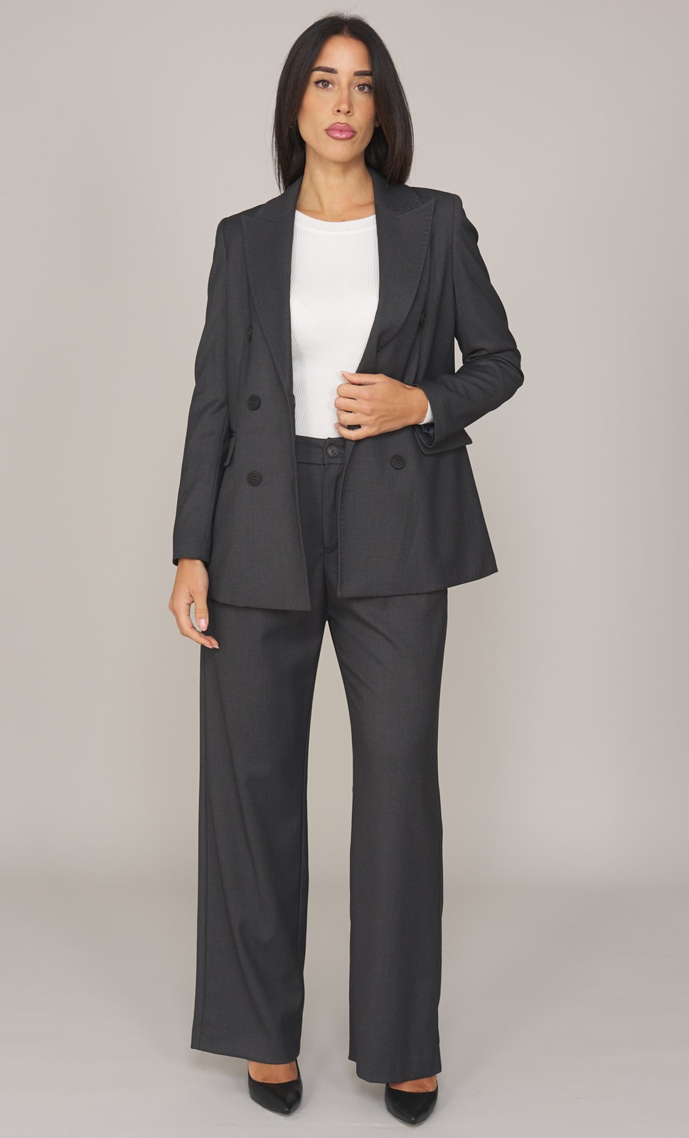 TAILLEUR WHITE WISE DOUBLE BREASTED PALACE ANTHRACITE PANTS WOMEN WW20428