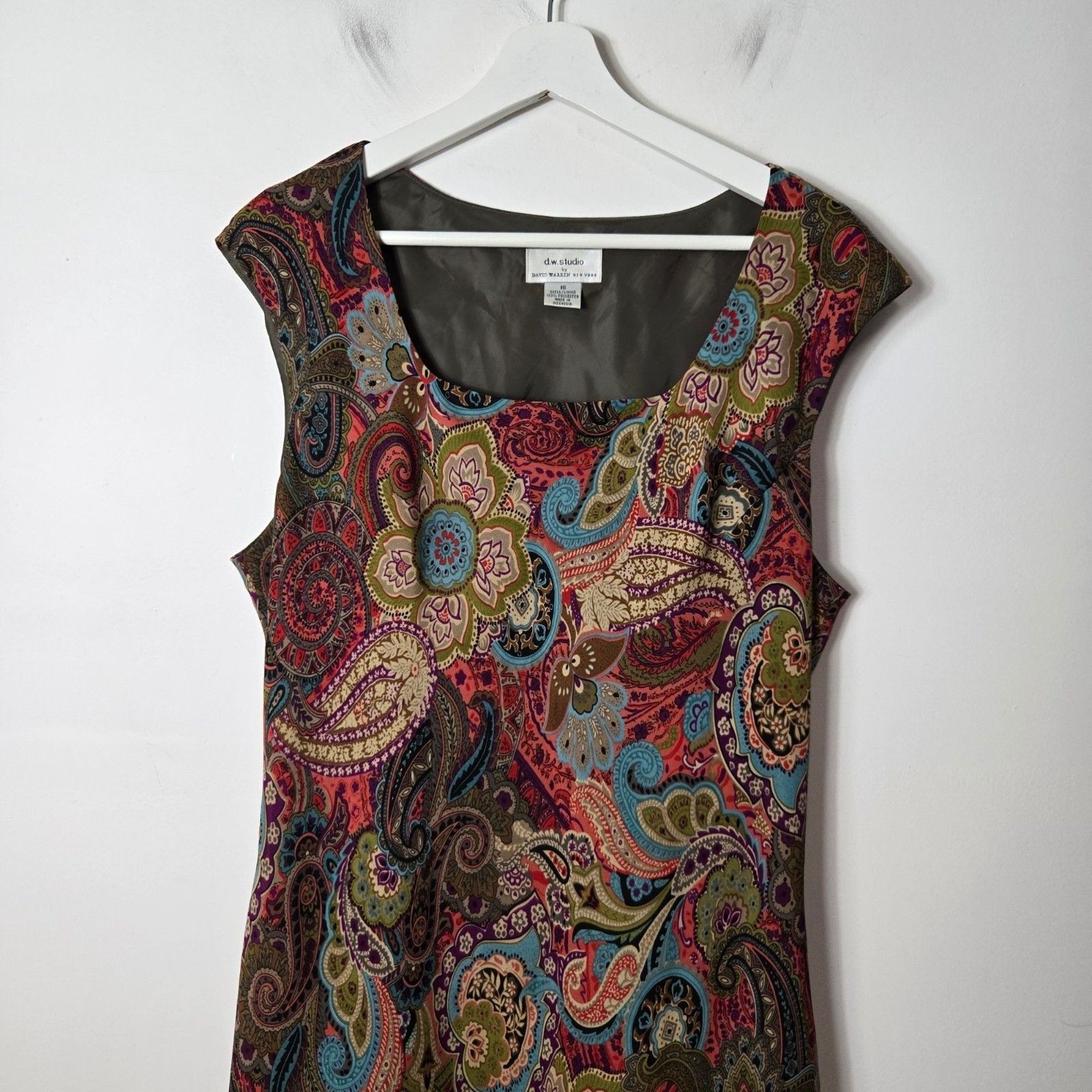DW Studios by David Warren Size 16 Paisley Print Sheath Dress Sleeveless Lined