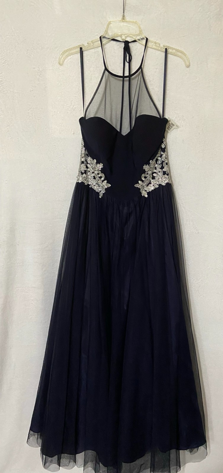 DJ JAZ Tulle Mesh Silver Bodice Detail Sheer Halter Tie – Sz 13 (Juniors)
