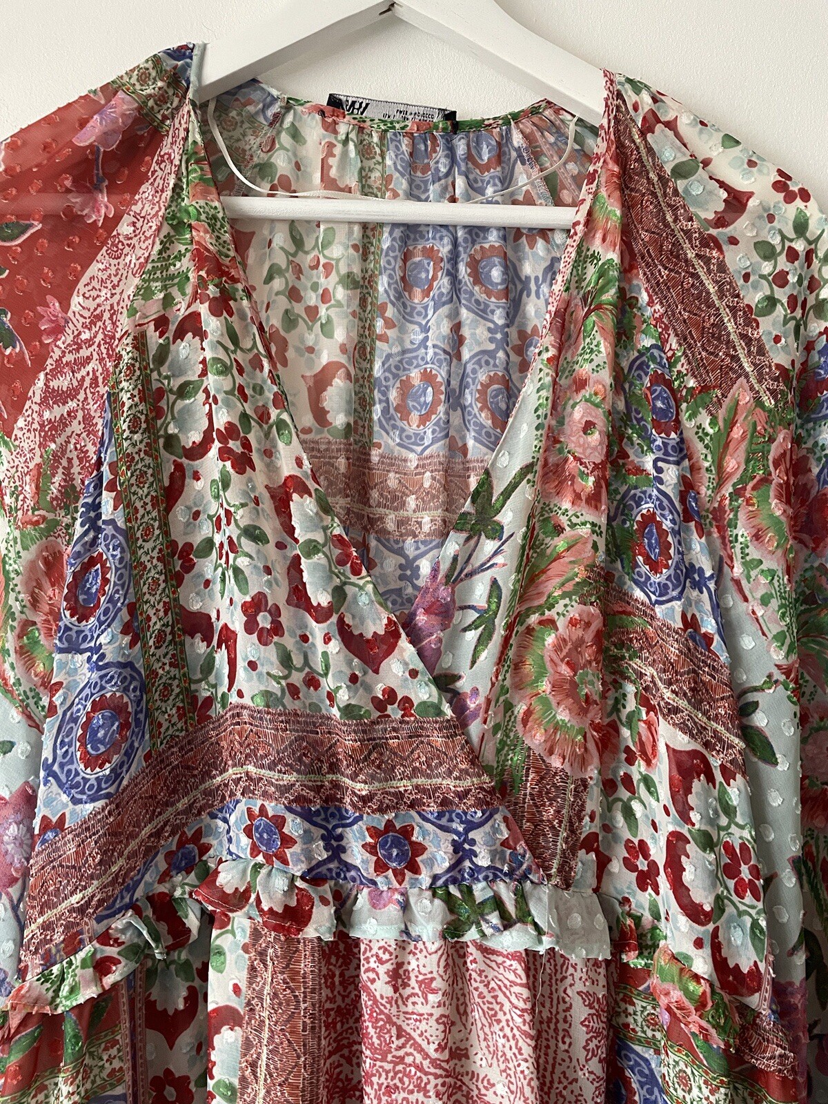 Zara Floaty Boho Patchwork Printed Dress Size L