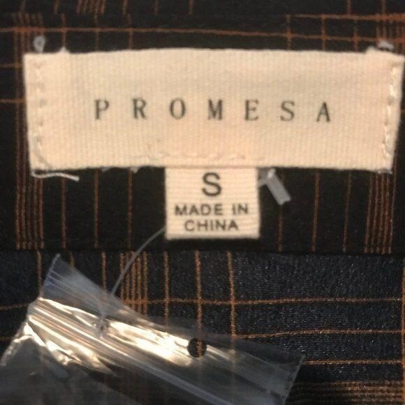 NWT Promesa Womens Vintage Inspired Dark Navy With Copper Striping Dress Peasant