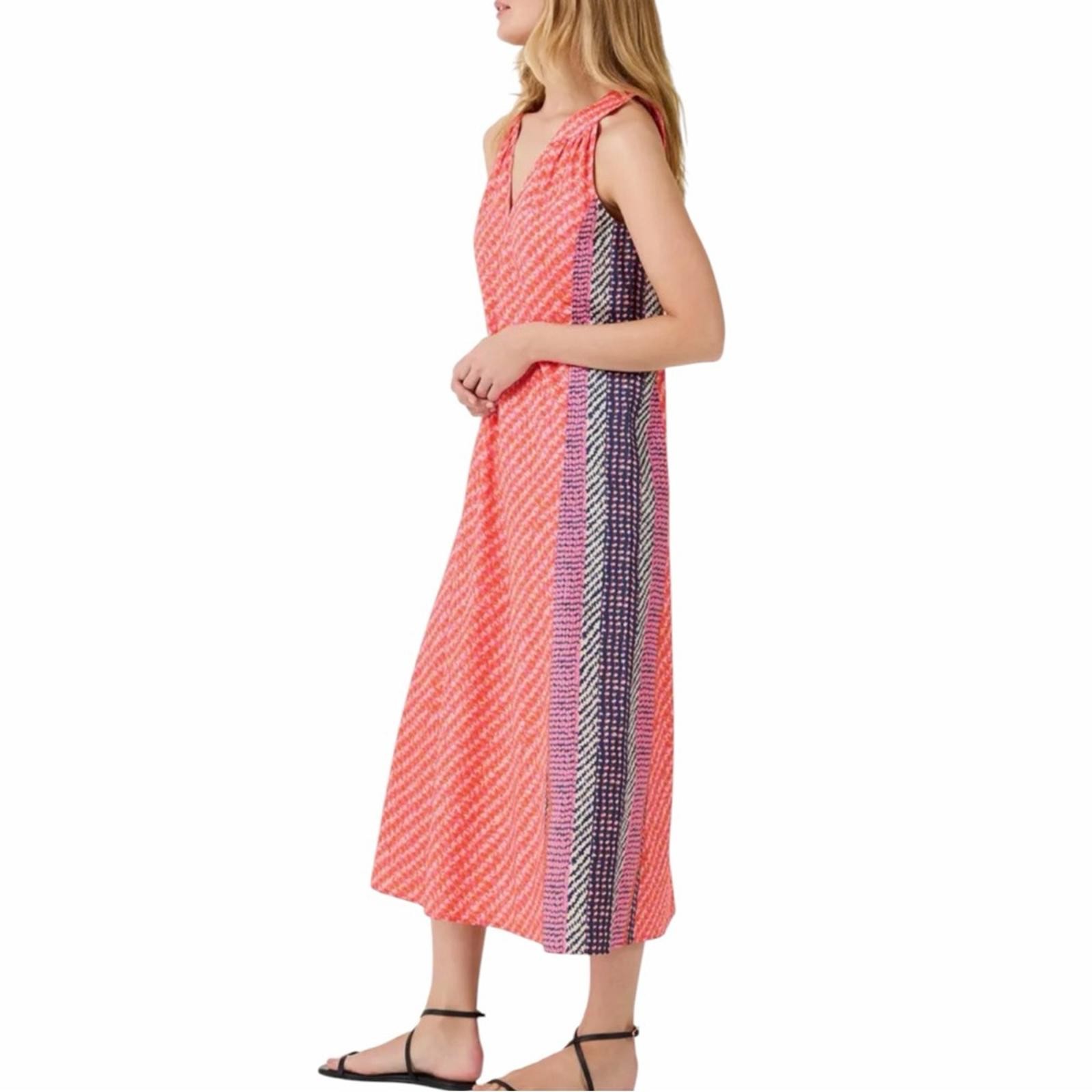 NIC+ZOE Spotty Stripes Sleeveless Midi Dress in Coral Pink Multi New Size Small