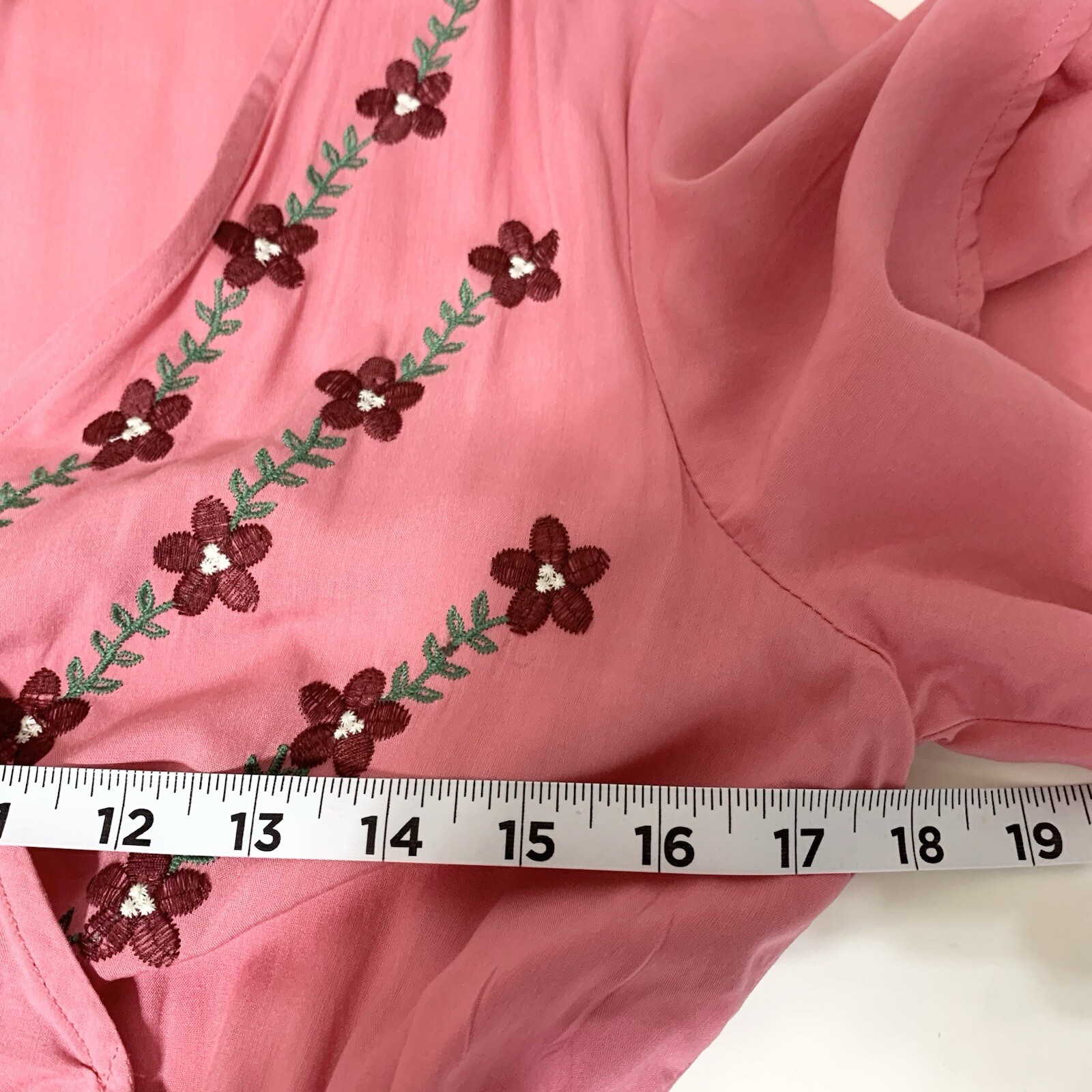NWT Stevie Hender Pink Embroidered Wrap Maxi Dress Women’s M Boho Flutter Sleeve