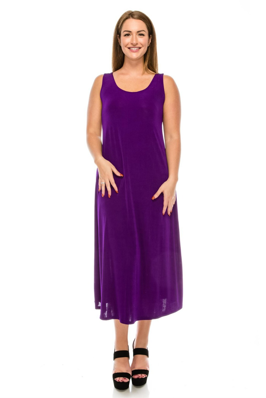 Travel Knit Dress, long A-Line Tank, Stretchy NO-IRON poly/span. Purple, 700