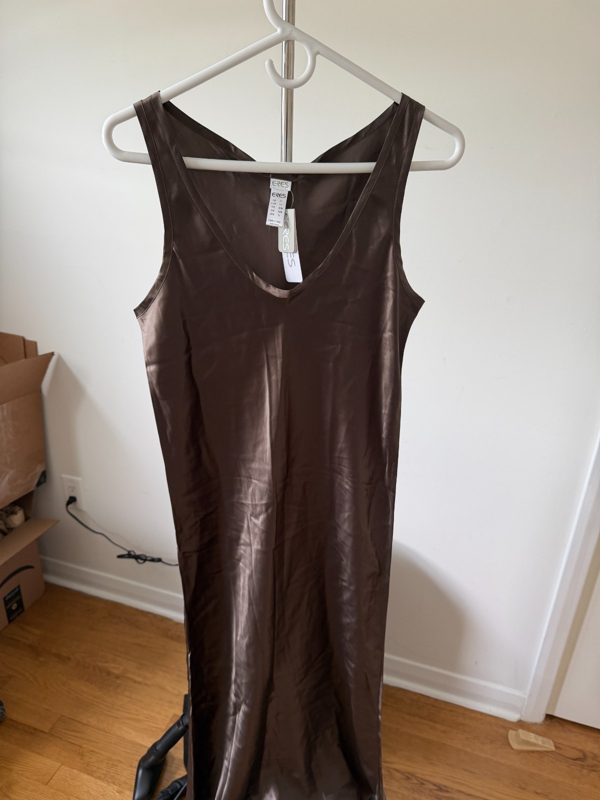 ERES Tourbe Brown Satin Slip Dress T1 Small Made in Italy NWT
