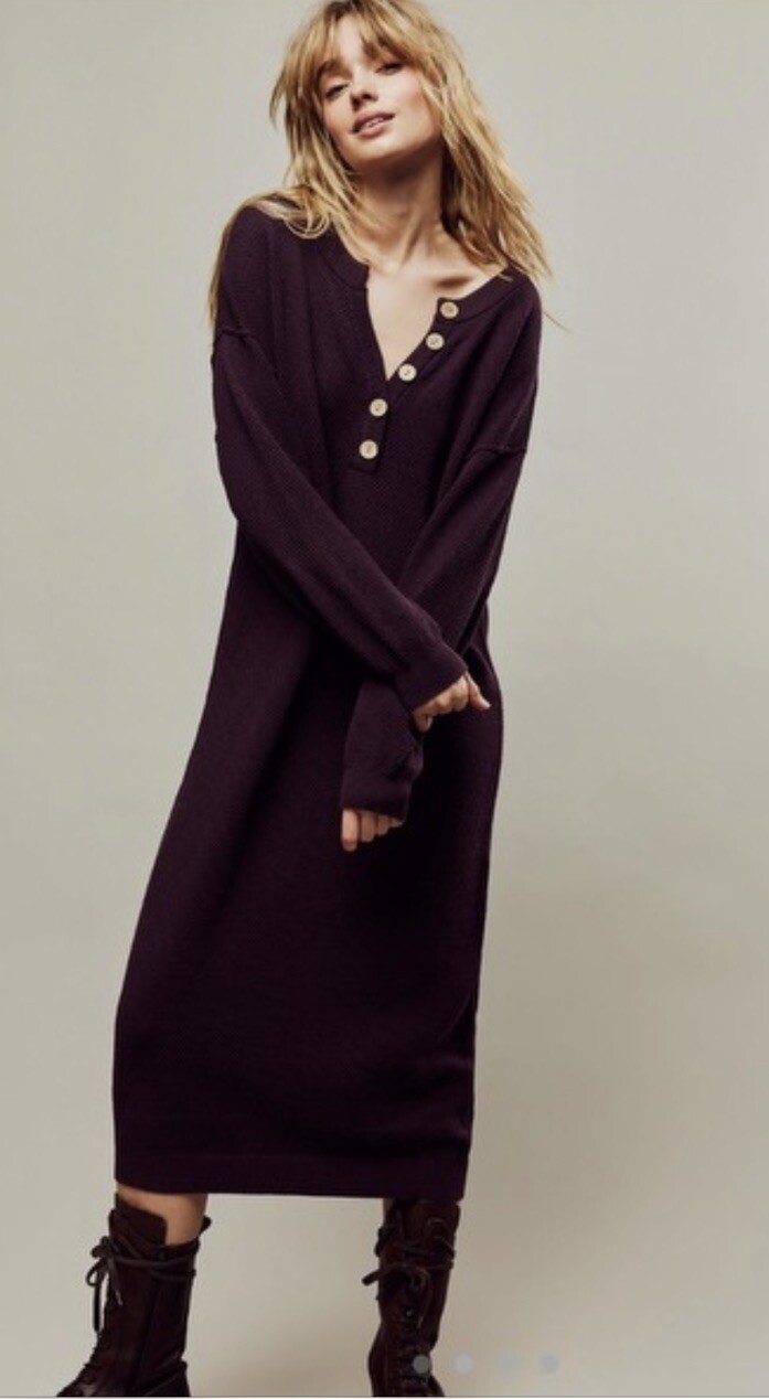 Free People Free-Est Hailee Long Sleeve Sweater Dress Waffle Black XS NEW