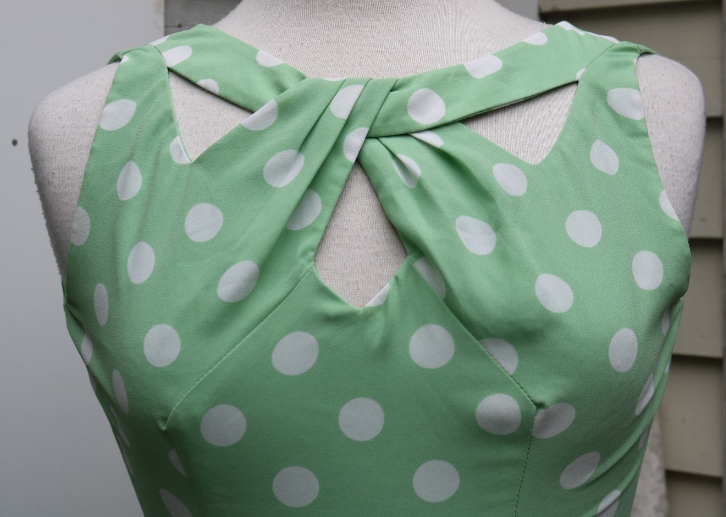 Review Mint Green & White Polka Dot Crisscross Neckline Sleeveless A-Line Dress