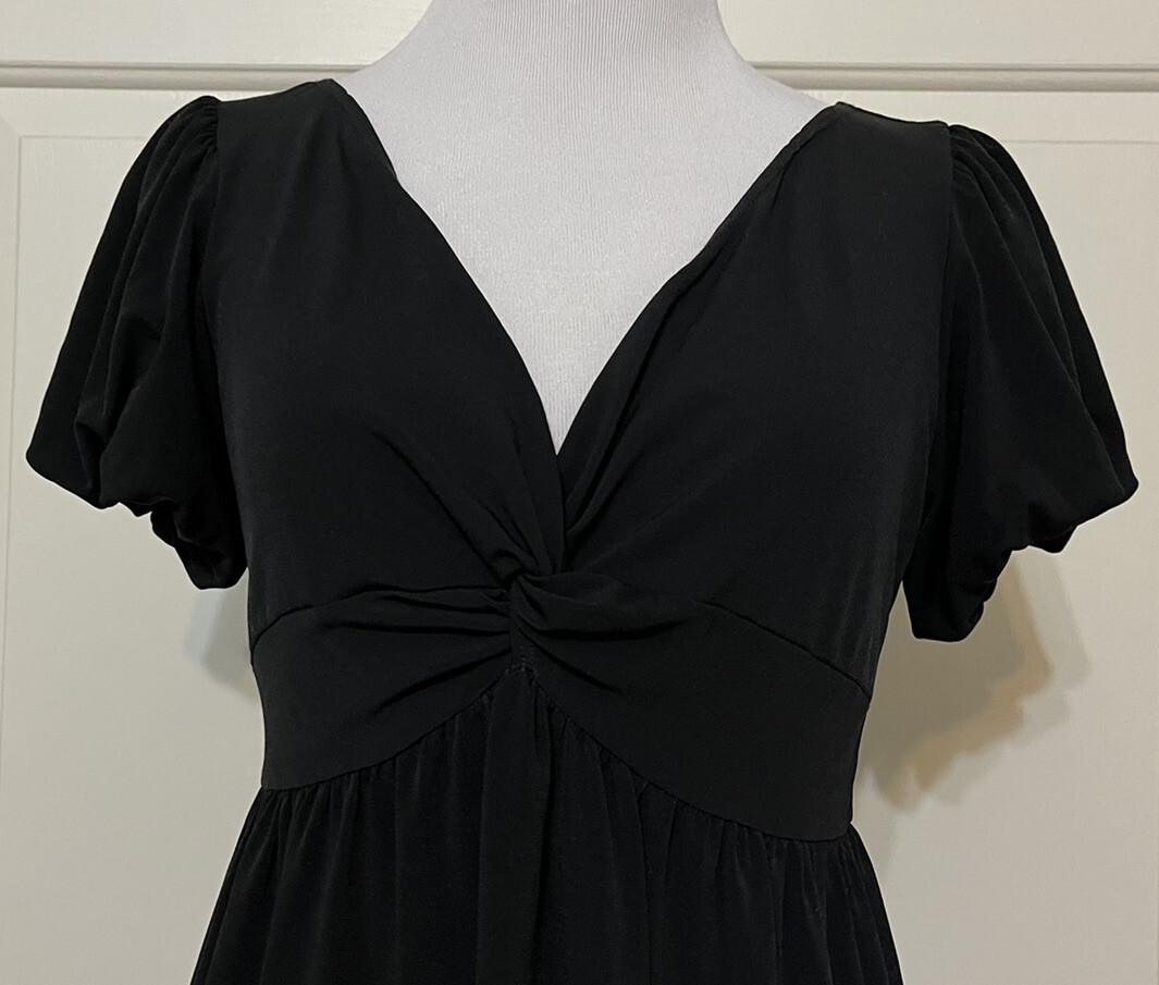 Sophie Max size S black brown teal short sleeve slinky A-line dress