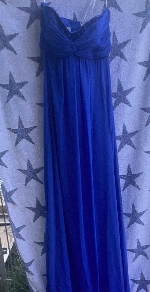 David’s Bridal Blue Sweetheart Strapless Chiffon Long Gown Size 8