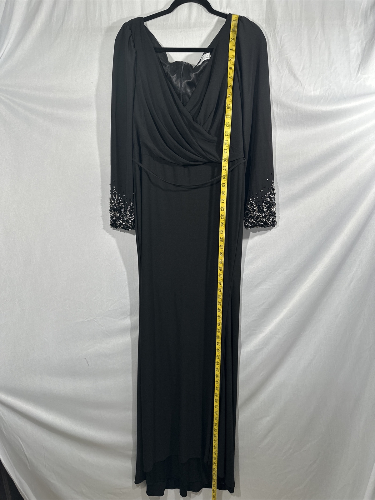 NWD $498 Mac Duggal [ 14 ] Beaded Cuff Long Sleeve Wrap Over Trumpet Gown #G1993