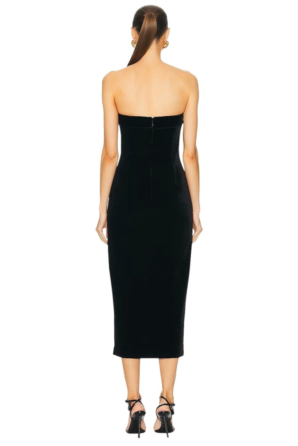 NICHOLAS Adiba Strapless Round Edge Midi Dress in Black 4 New Womens