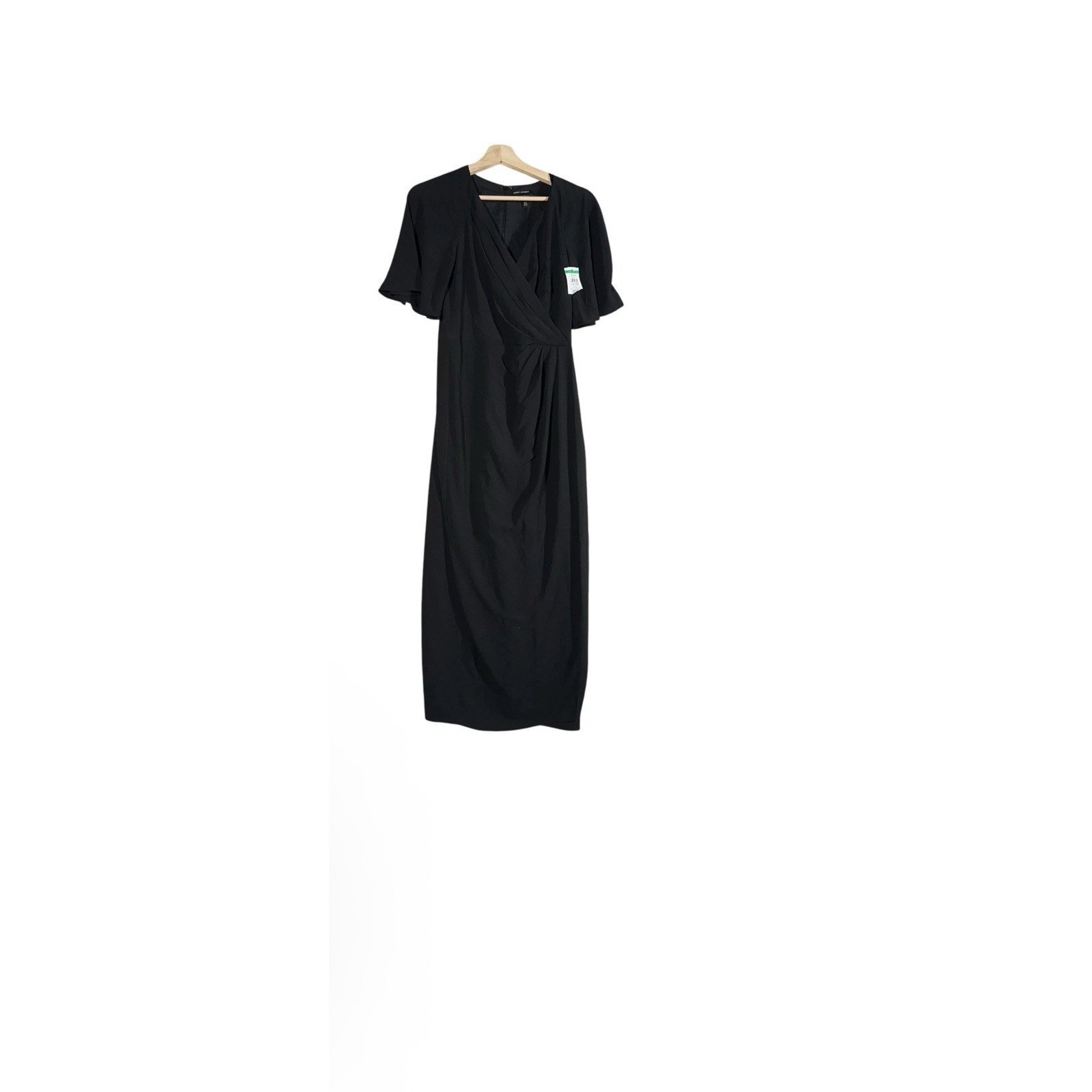 NEW Maggy London Faux Wrap Midi Dress Women Sz 2 Black Stretch Flutter Sleeve