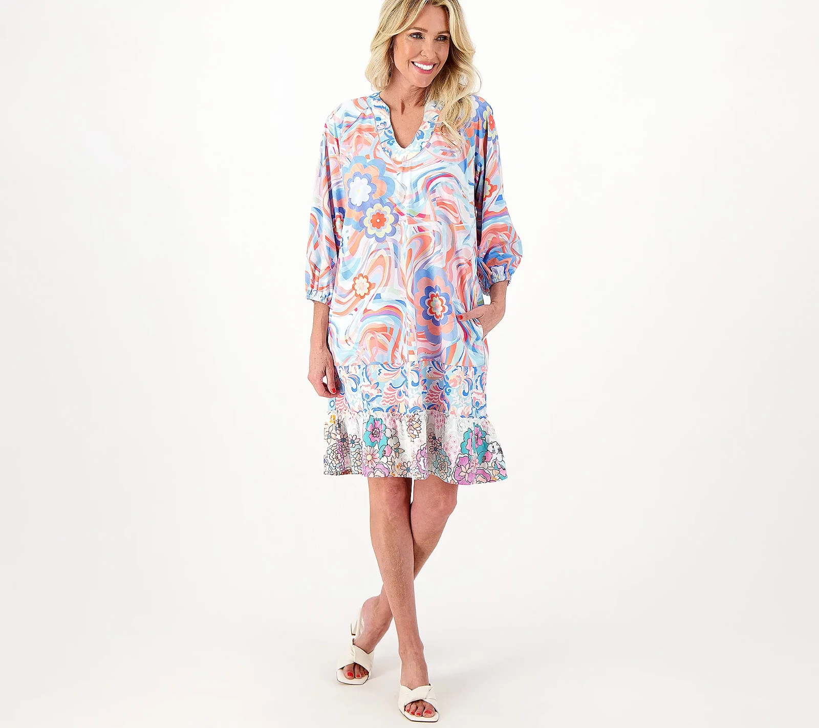 Tolani Collection Printed Dress with Ruffle,Swirl Medium A594919