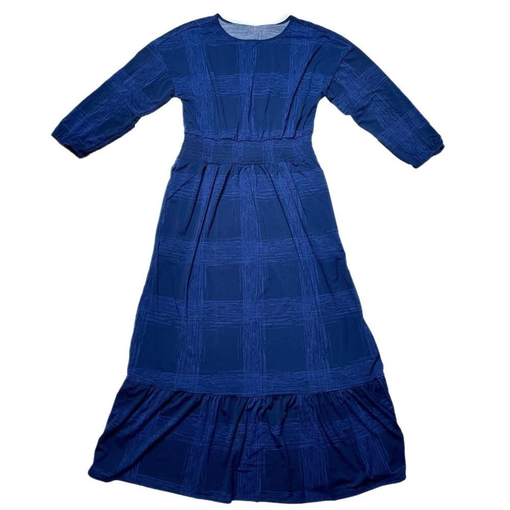 NEW 2XL LuLaRoe Evelyn Smocked Waist Maxi Dress Long Sleeve Blue Plaid Midi