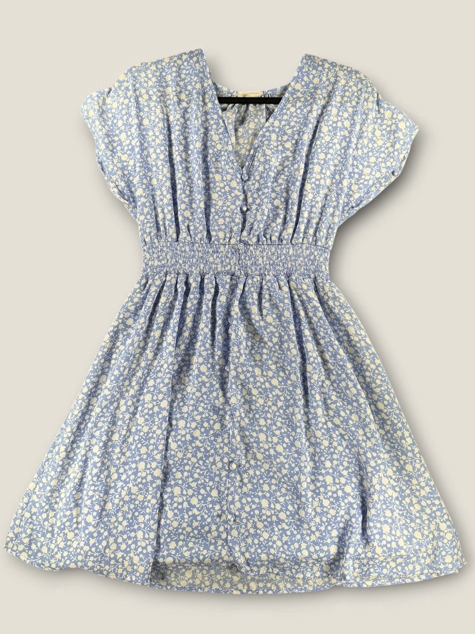 Sienna Sky blue and white floral Smocked Summer dress, Women’s Medium