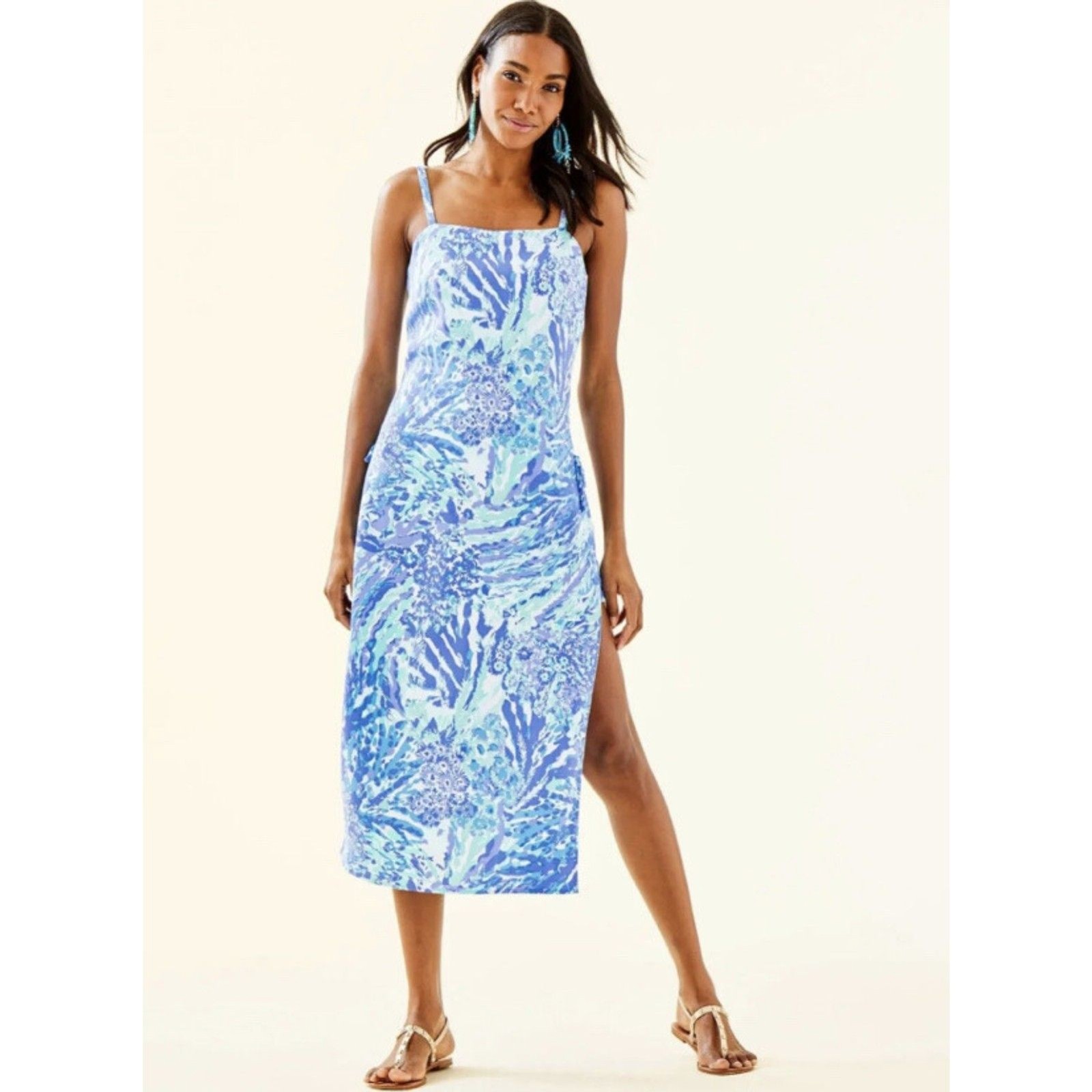 Lilly Pulitzer Laken Skirted Romper Blue Haven/Hey Hey Soleil 8 Medium Midi