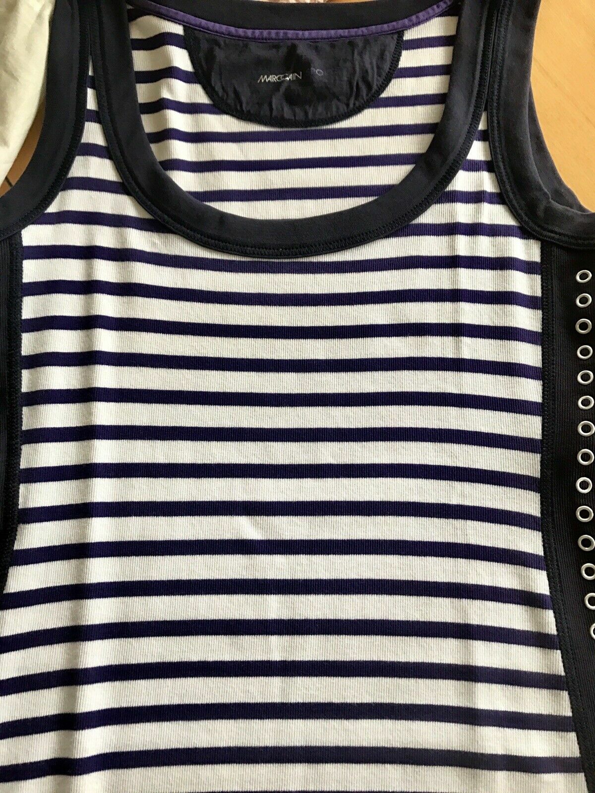 Summer Dress N5 Purple White Stripe Studded MARC CAIN Gallon Stripe 42 NAUTICAL