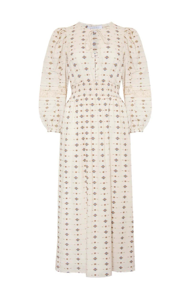 Hunter Bell Clementine Dress Cream Medallion Maxi Lace Long Sleeve Boho Medium