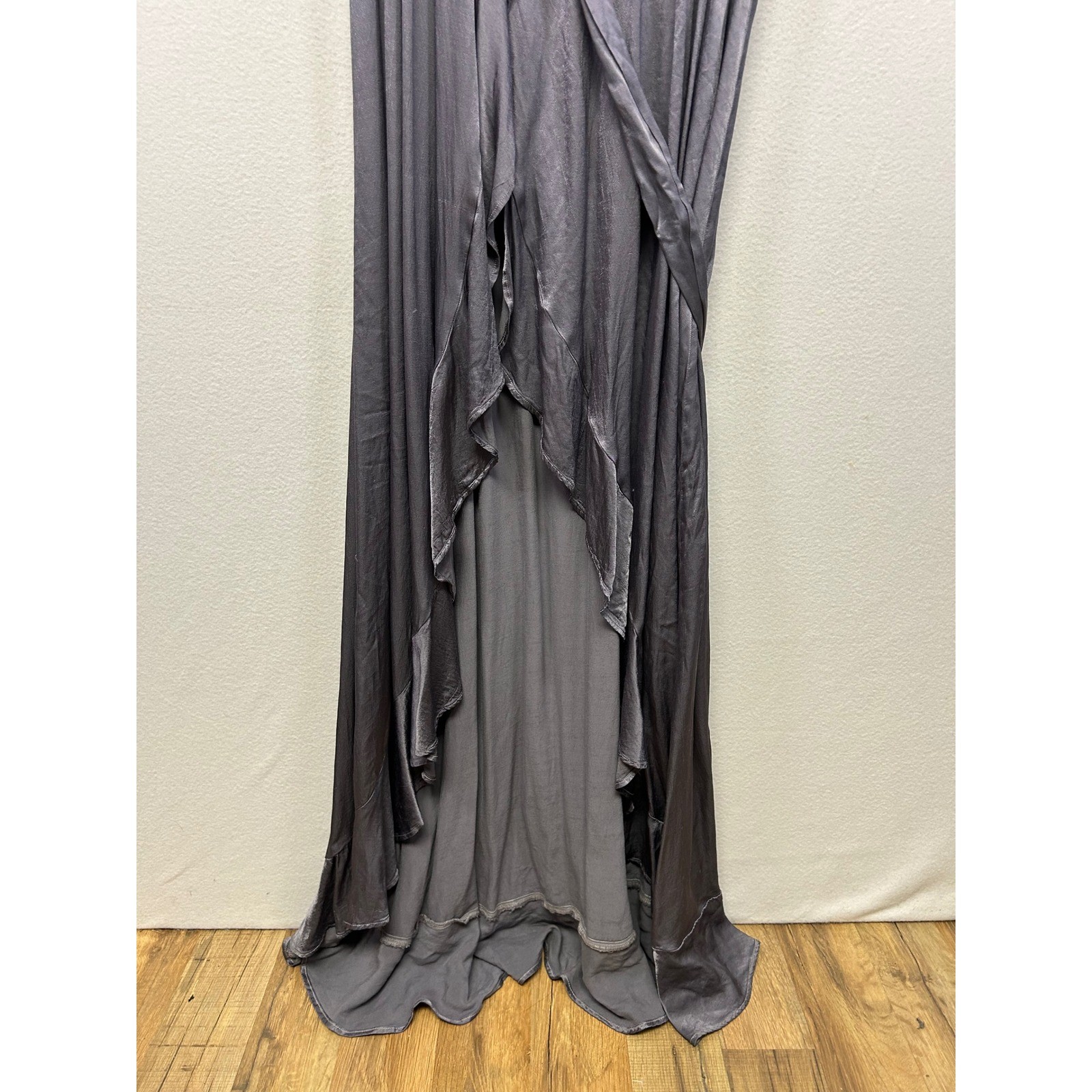 Ghost London Romantic Ethereal Womens Med Charcoal Grey Viscose Wrap Maxi Dress