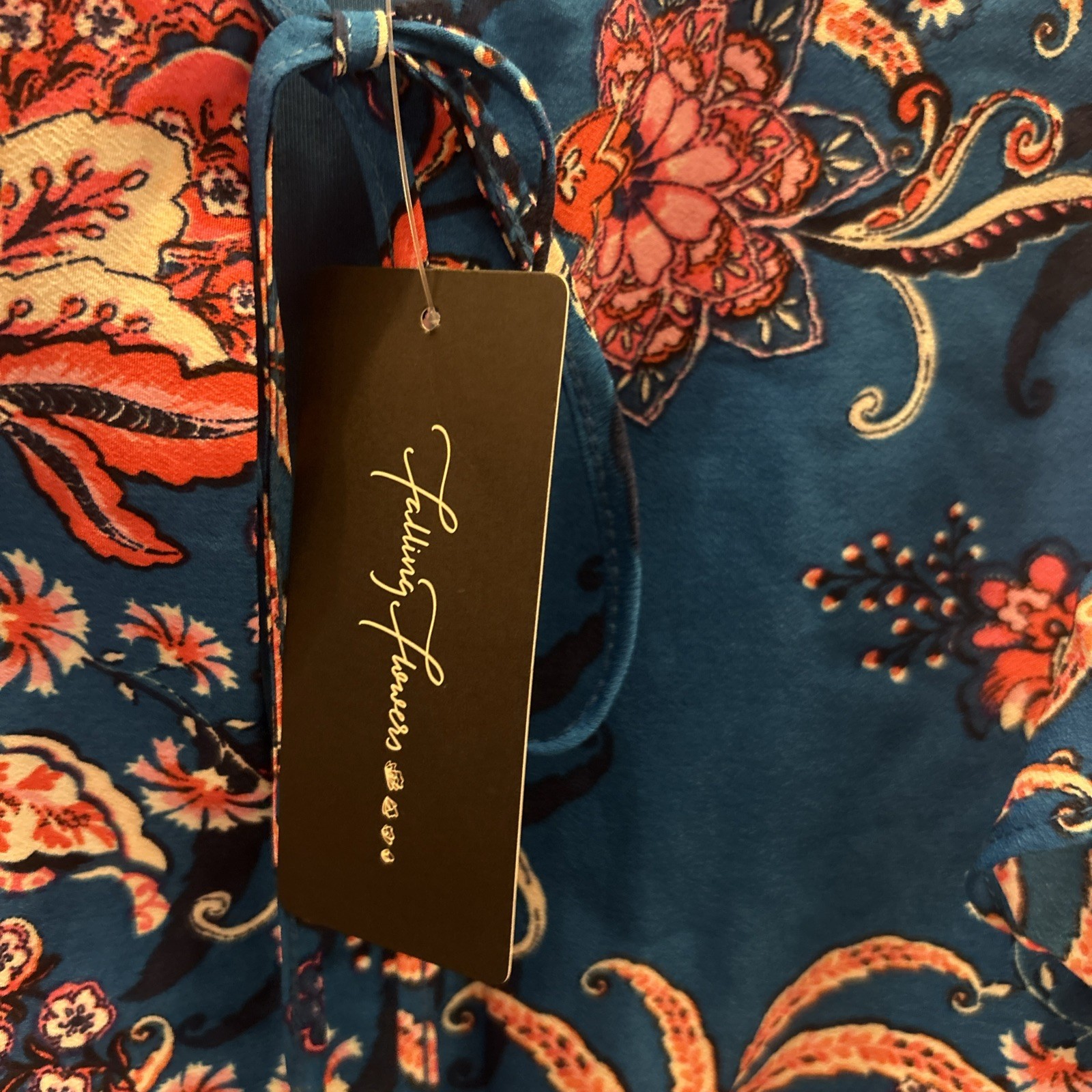 Falling Flowers Boutique Sleeveless Dress Large Blue Floral Boho Ruffles Midi