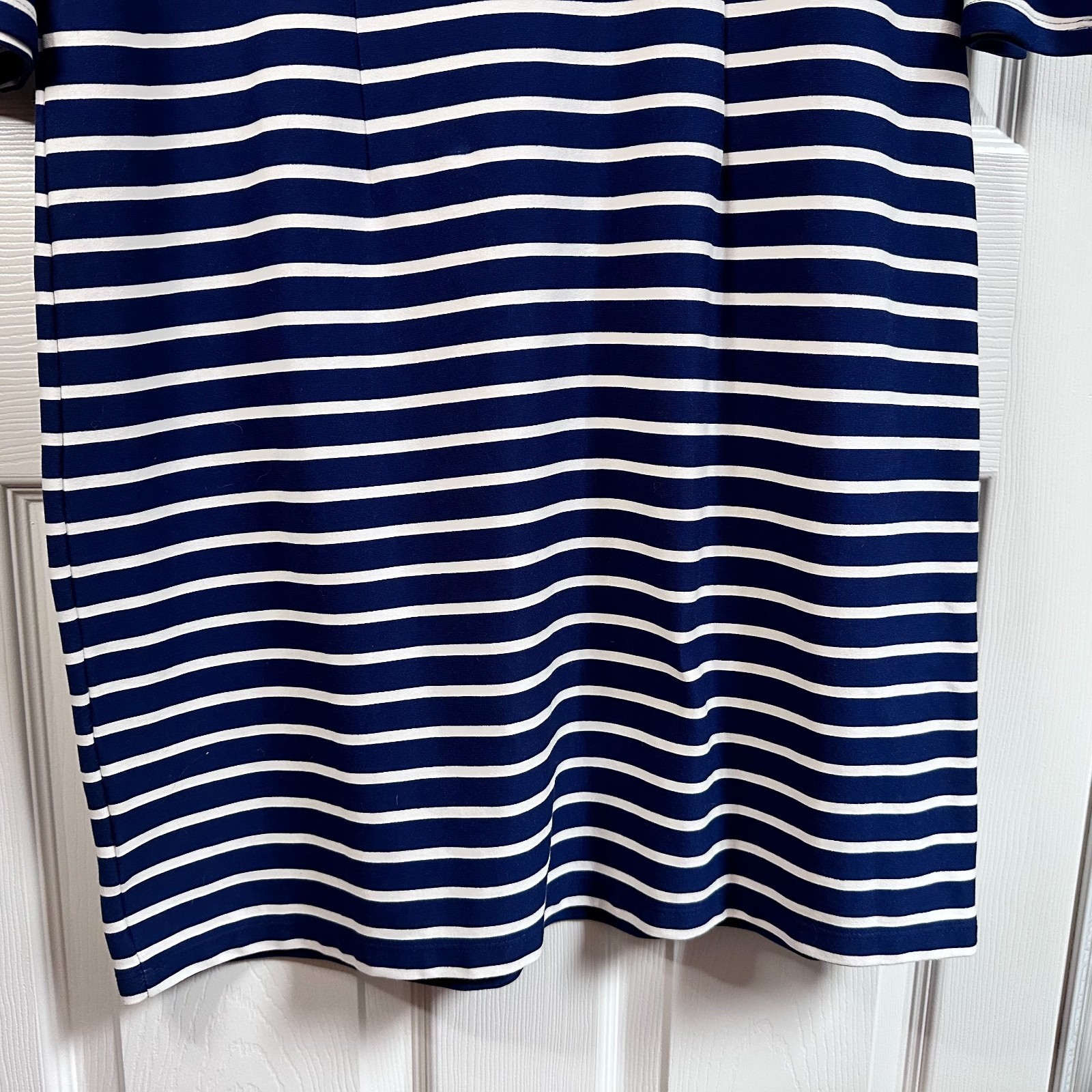 Talbots Large Navy & White Stripe Red Floral Midi Shift Dress Nautical Patriotic