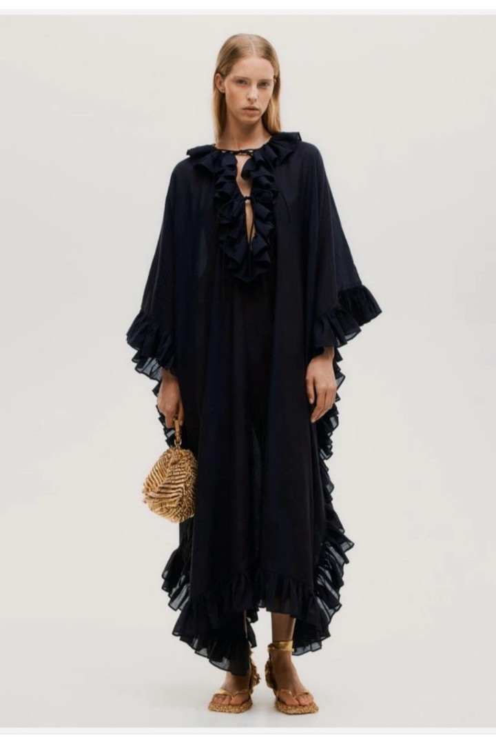 H&M STUDIO Collection Resort one size: XS,S,M,L,XL black Ruffled Kaftan Dress BN
