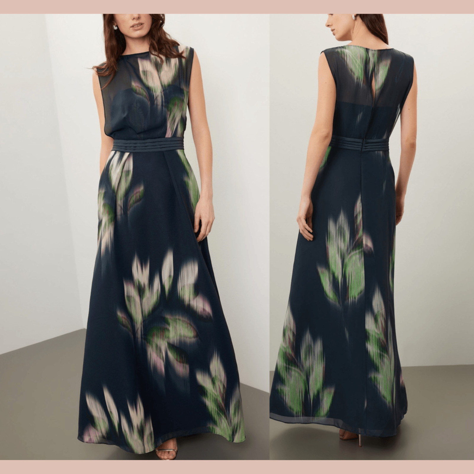 NEW $398 KAY UNGER [ 14 ] Tess Sleeveless A Line Gown in Black Green J1982