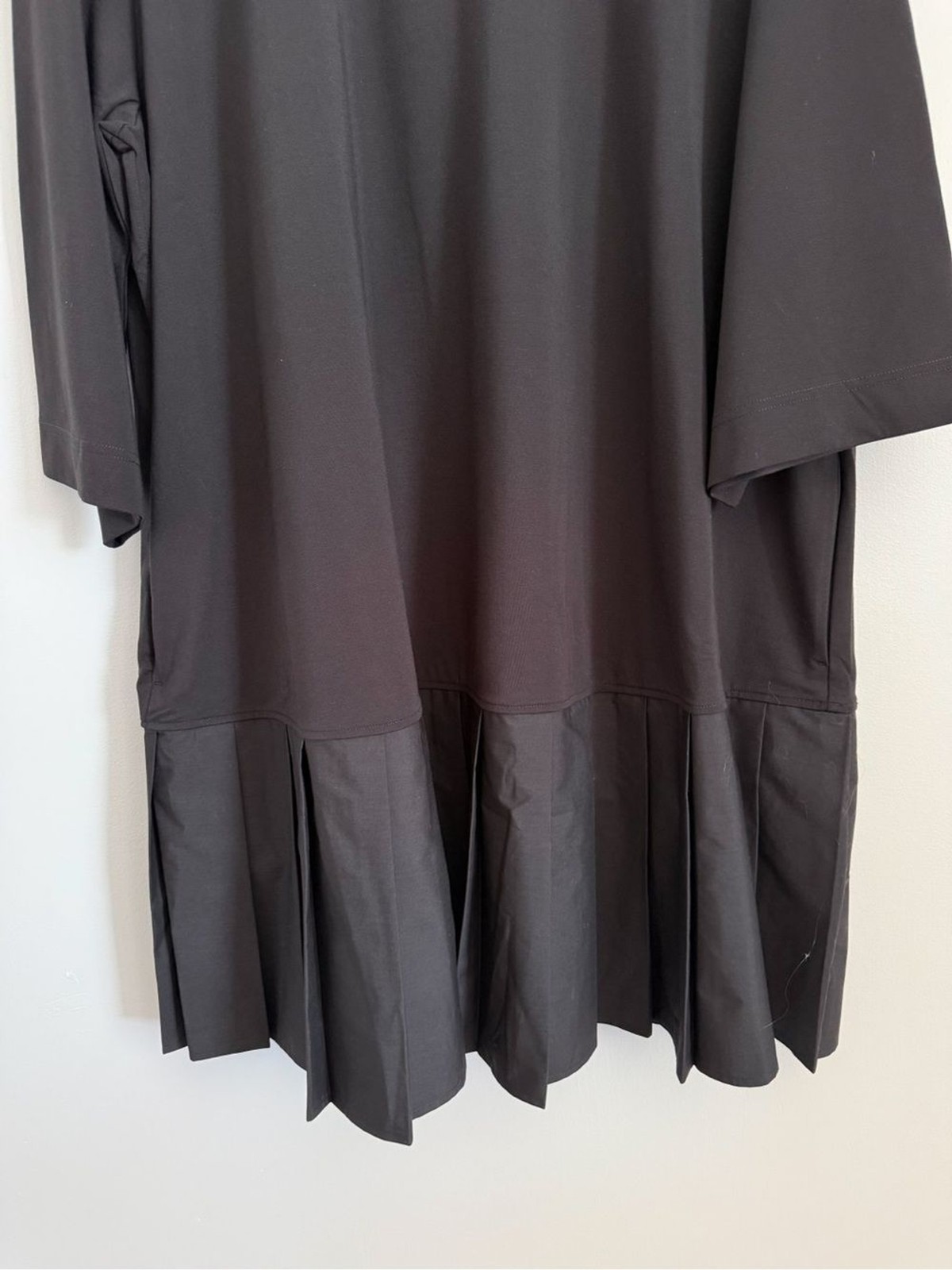 COS Black Mixed Media Pleated Hem Shift Dress Size Large