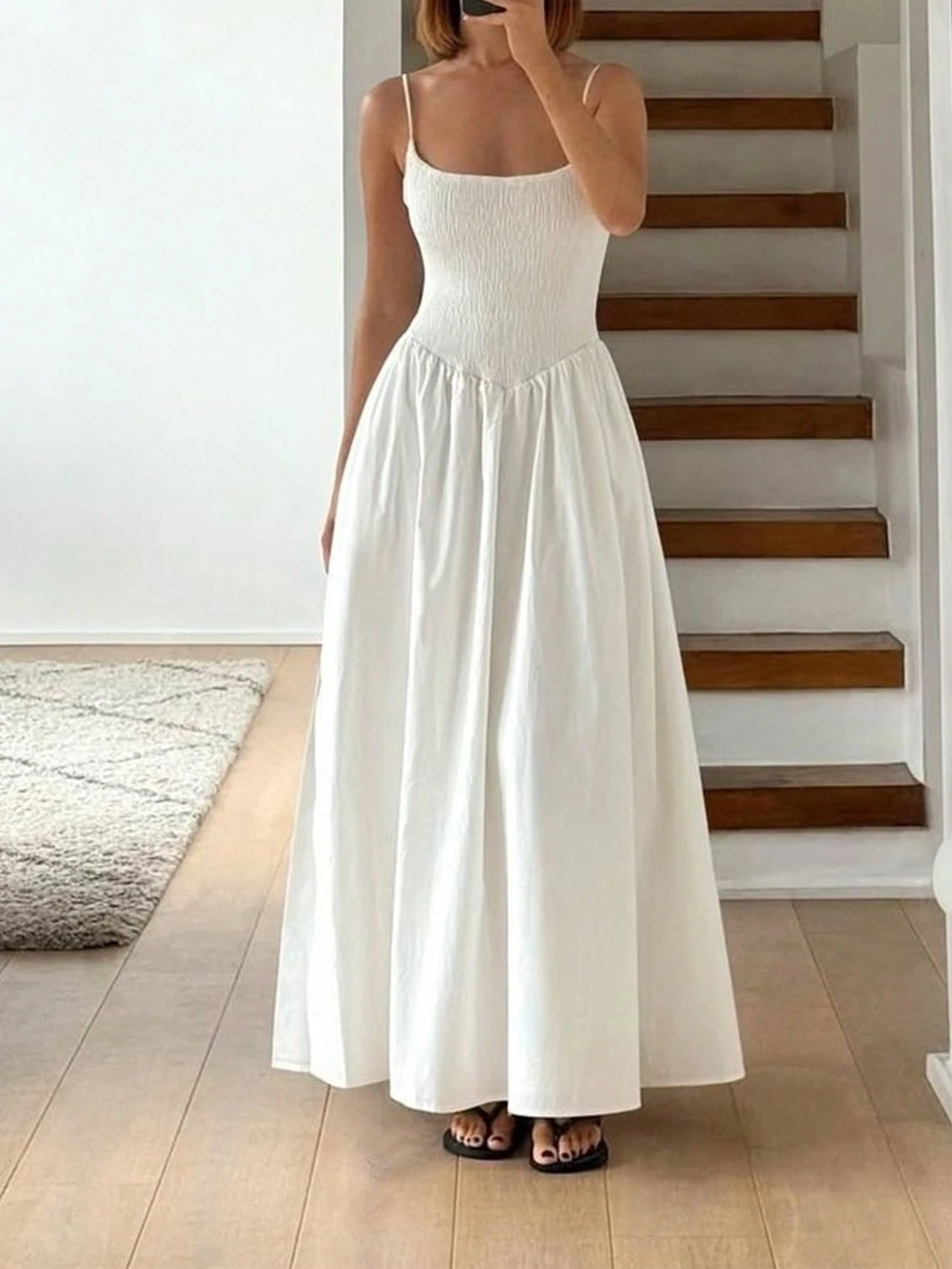 Elegant Women’s Long Dress with Spaghetti Straps in White