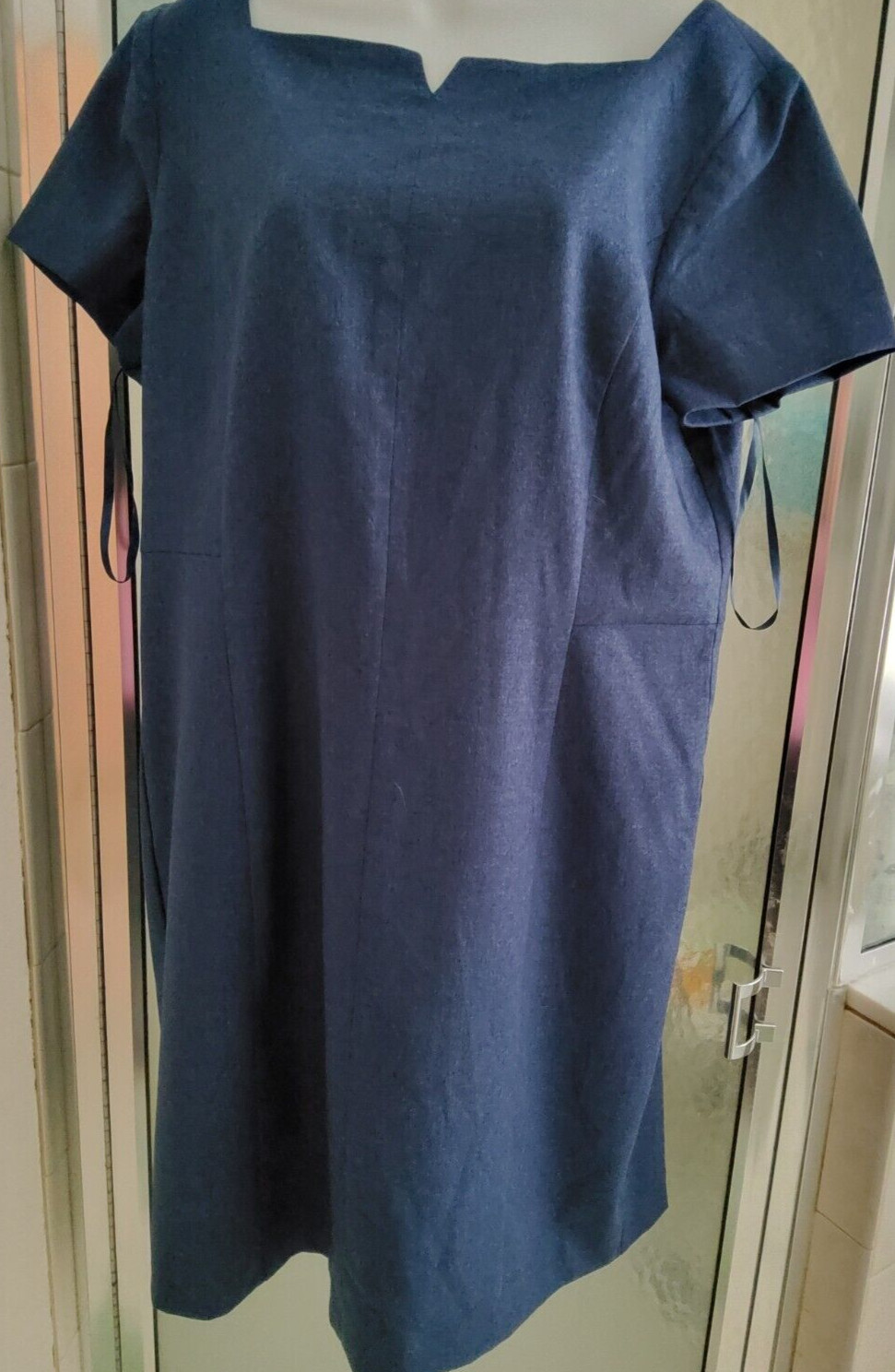 TALBOTS LUXE ITALIAN STRETCH FLANNEL DRESS-16 PETITE-BLUE-99% WOOL-LINED-**NEW**