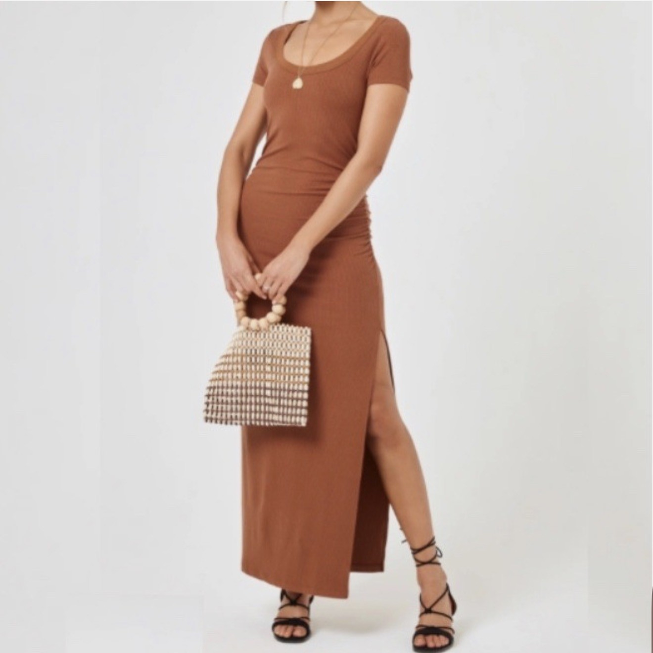 L Space Coffee Brown Valencia Ribbed Maxi Dress Size XS NWT MSRP $139