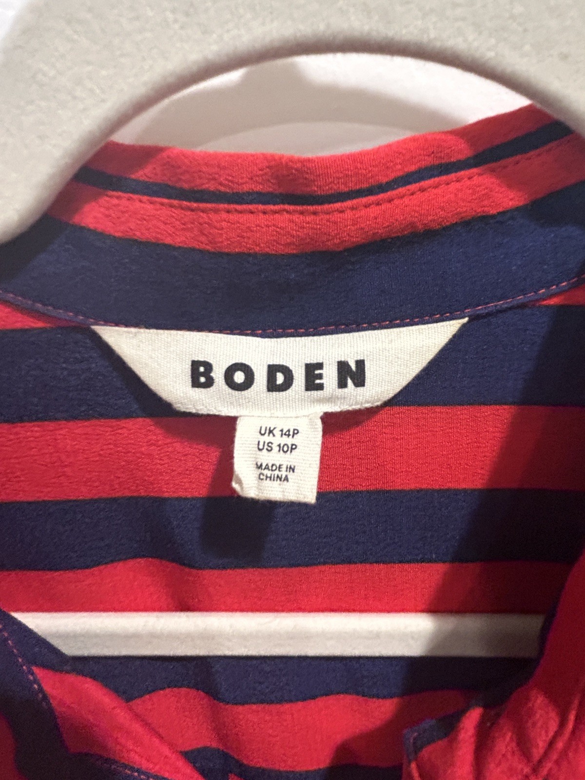 Boden Kate Long Sleeve Button Up Stripped Dress Navy Red Size 10P