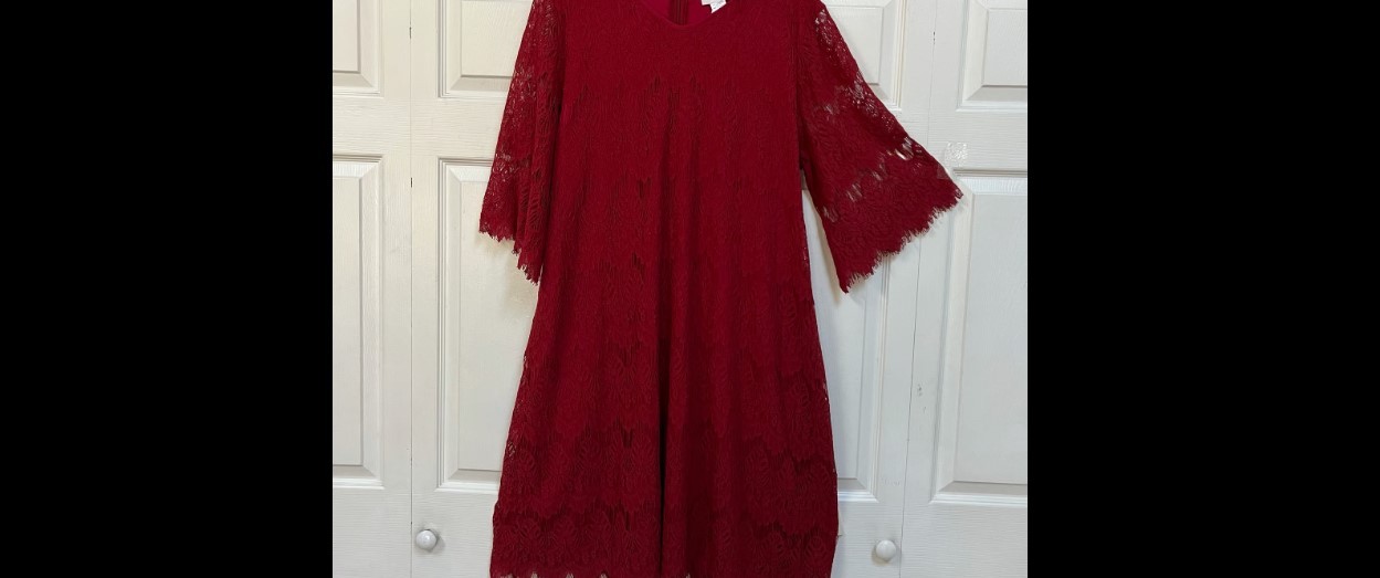 Expressions V-Neck Lace Dress ~ Crimson ~ Size XL **NEW**