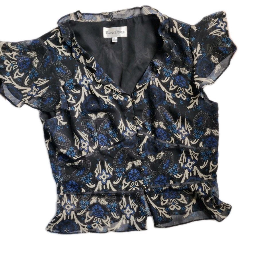 Danny Nicole 2 Pc Dress Set Blue Paisley Sheer Midi Skirt Cottagecore Church