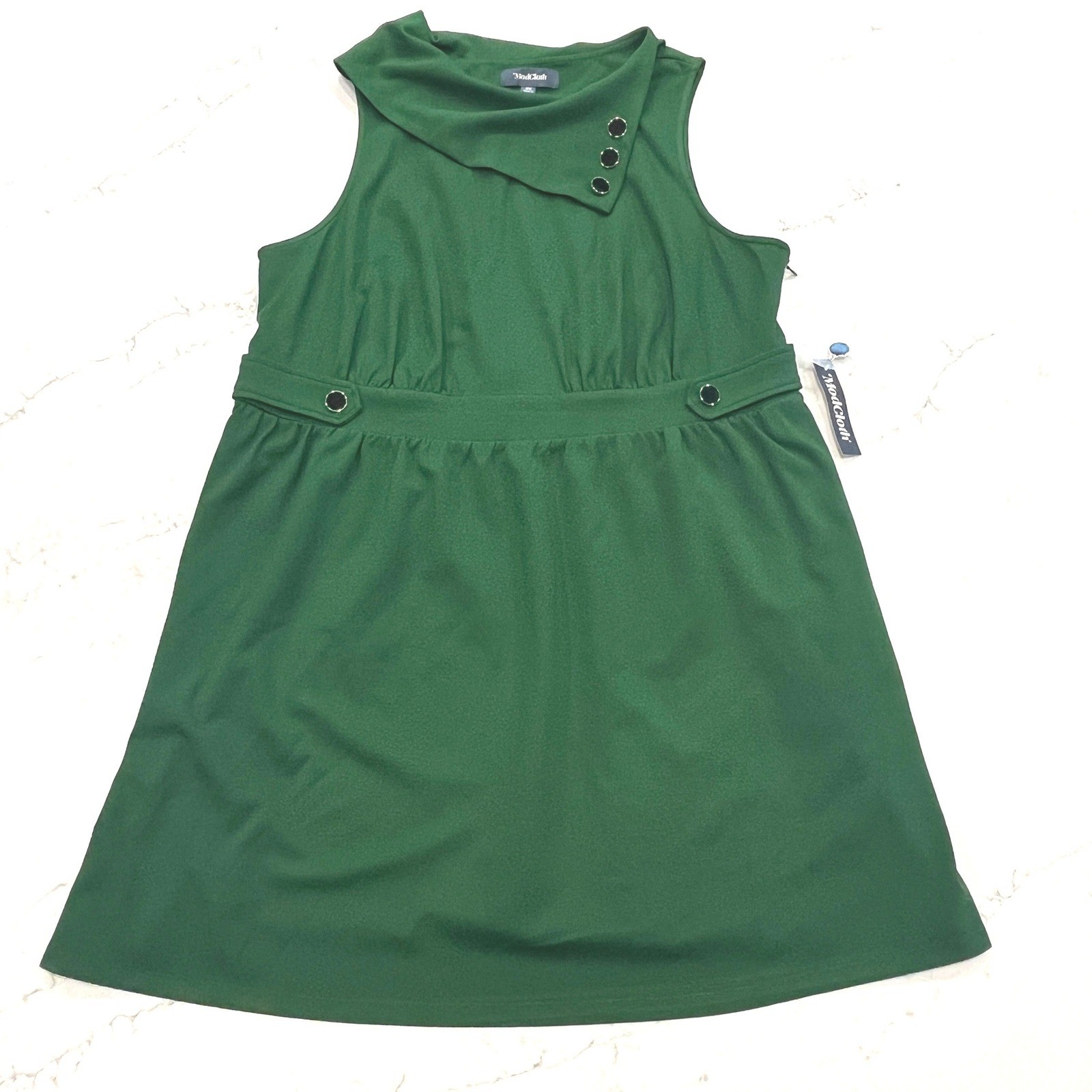 ModCloth Coach Tour Dress Womens 2X Green Pockets Sleeveless Cowl Neck Retro