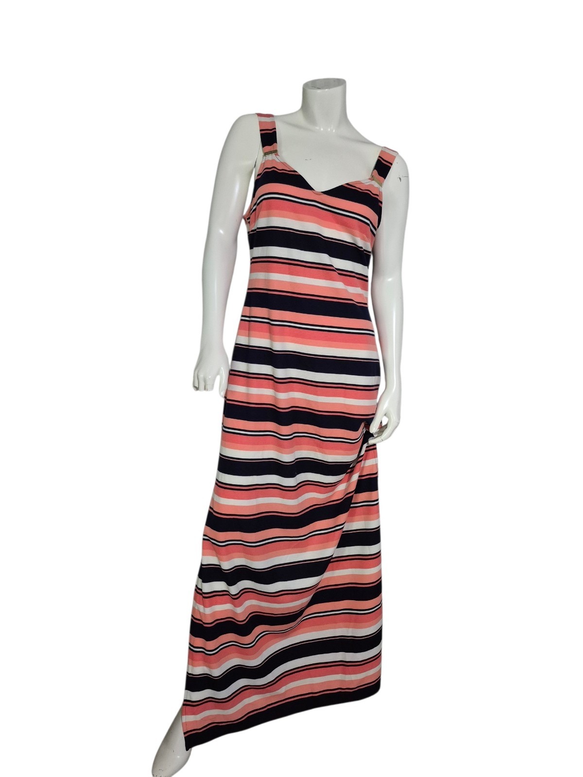Michael Kors Coral Navy Cream Striped Maxi Tank Dress Size Medium New With Tags
