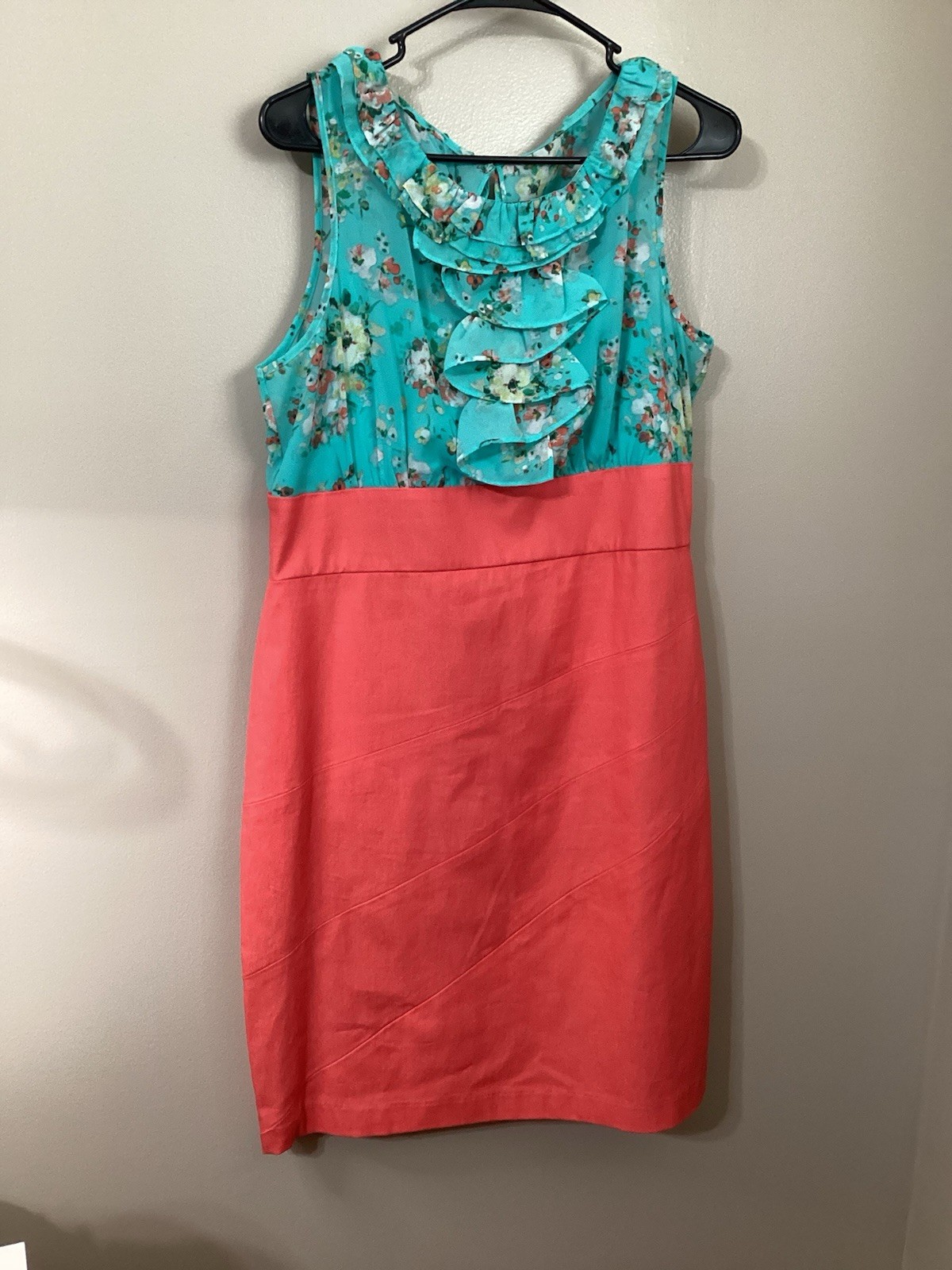 Womens ALYX LIMITED Brand Fitted Floral Dress Turquoise And Coral Knee Length 14
