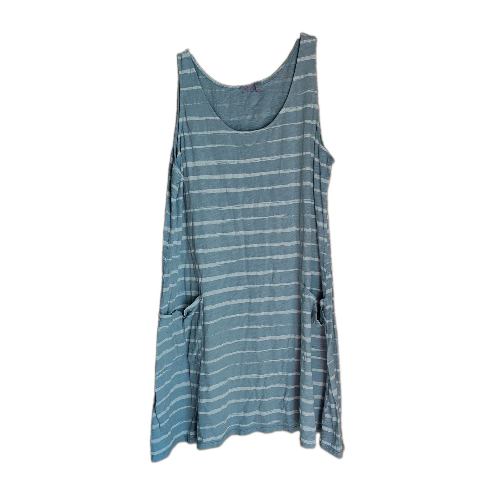Fresh Produce Tank Dress 2X Blue Striped Pockets Loungewear Resortwear Coastal