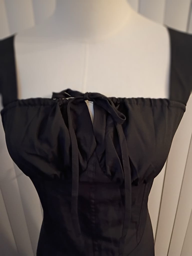 Women’s S Black Solid Maxi Dress Square Neck Sleeveless Backless Lace-Up Bow