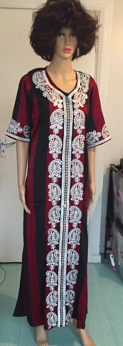 Black & Wine Dress Designed With Silver & Stoned Patterned. L 52 Inches