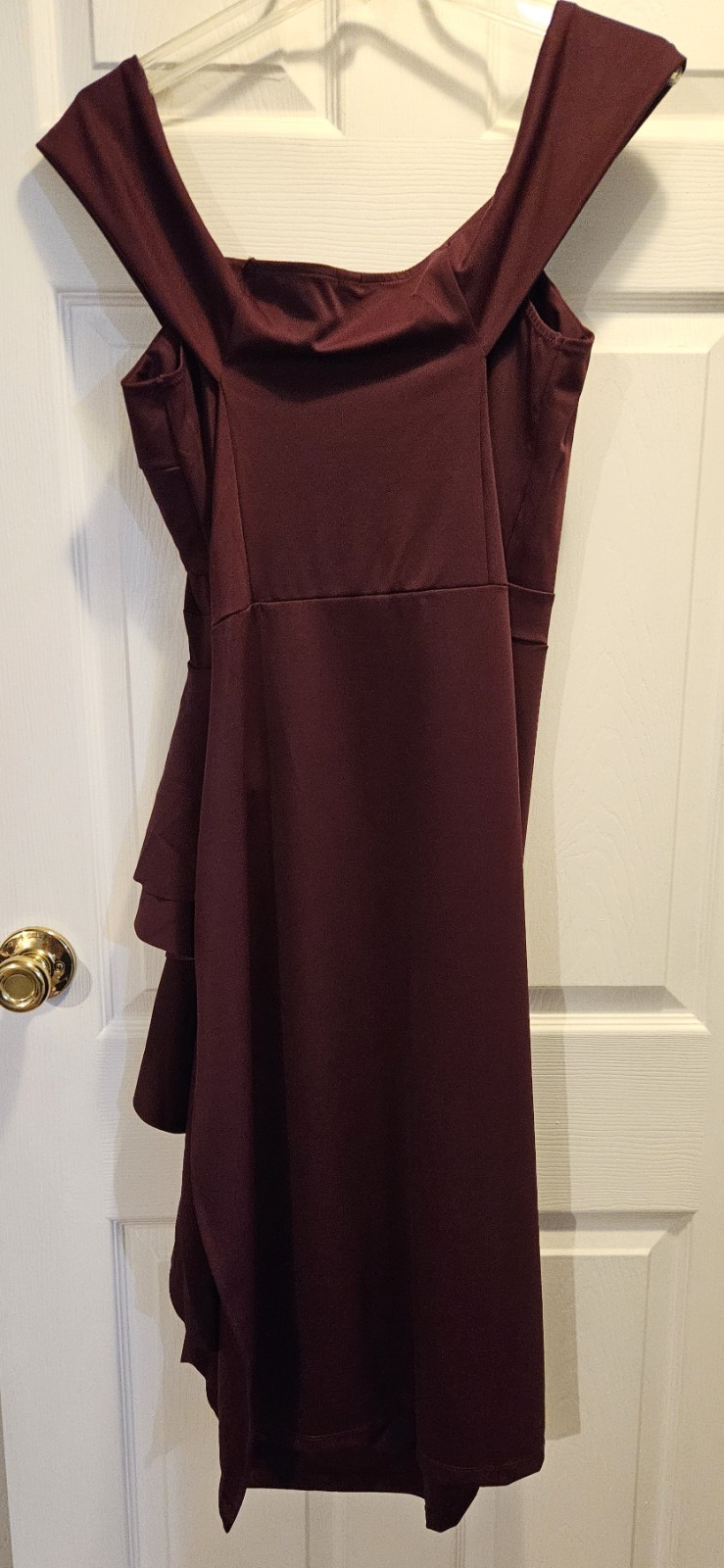CurvySweet Ruffle Cold-Shoulder High Stretch Dress – Burgundy – Sz XL – NWT