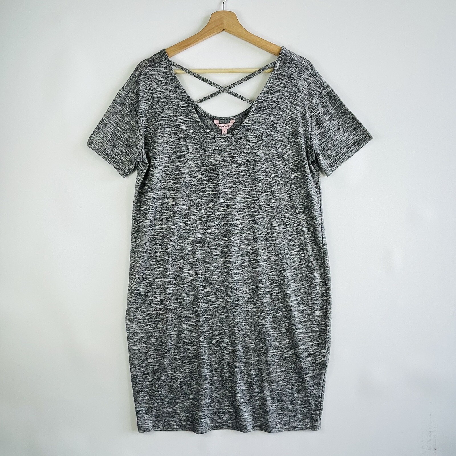 NEW Juicy Couture Shirt Dress Womens Medium Heather Gray Strappy Relaxed Y2K